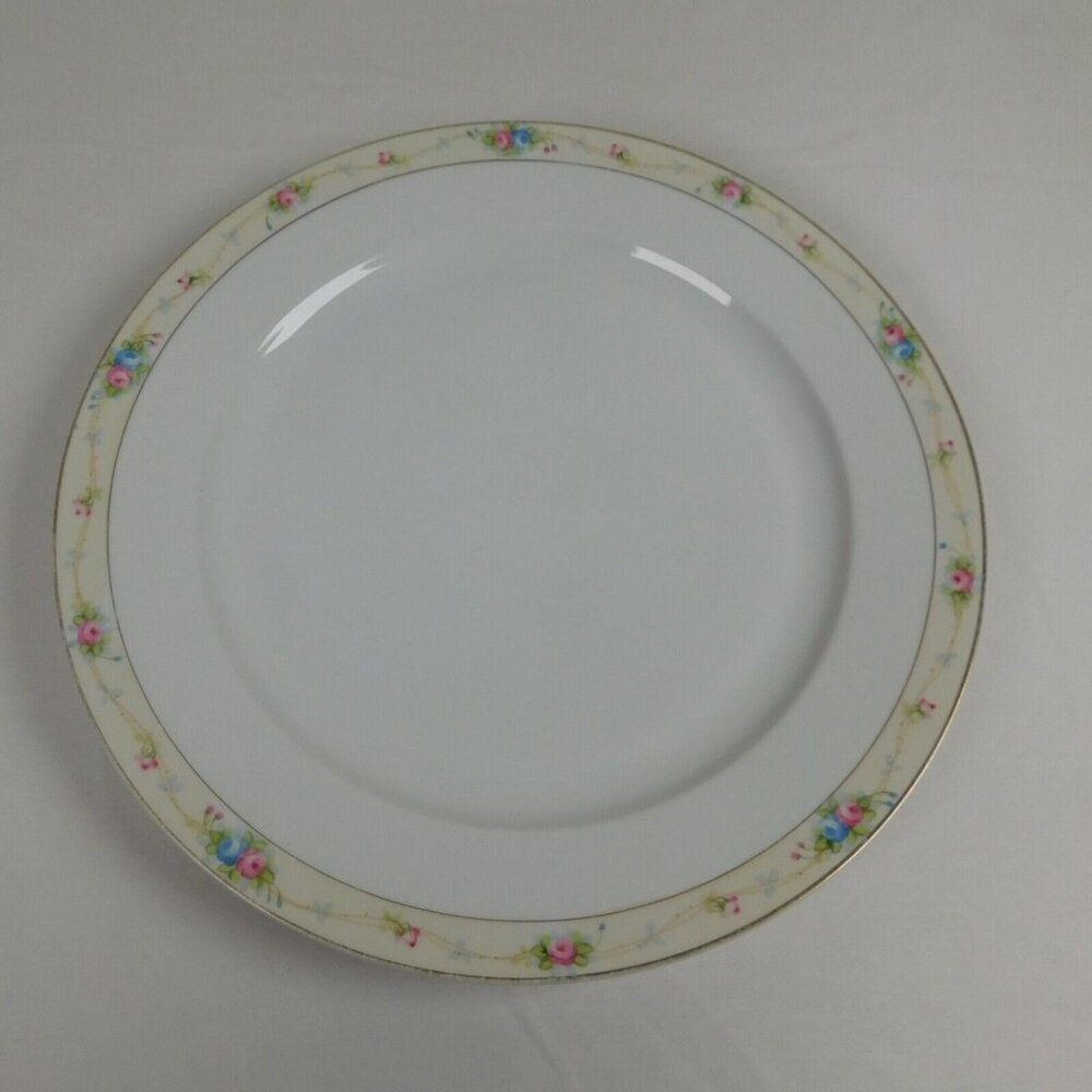 Noritake Marguerite 12" Round Chop Plate Pink Blue Roses Gold Band Handpainted